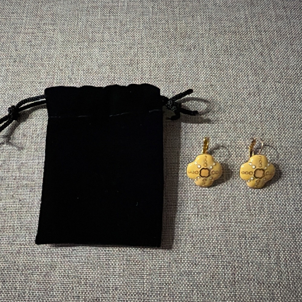 Joan Rivers Classics Collection Yellow Enamel Quatrefoil Clover Dangle Earrings